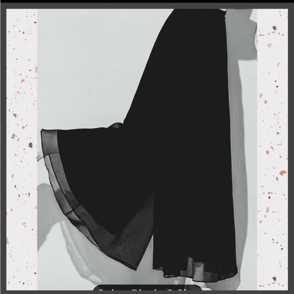 Black Mesh ( Lined) Wide Leg Palazzo Long Pants With Elastic Waist - Picture 3 of 5